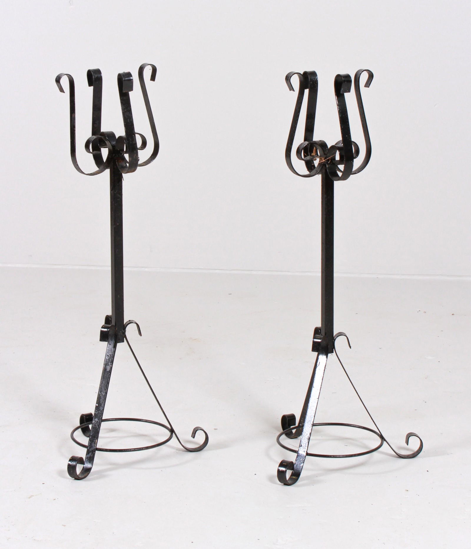 Pair Nouveau ebonized metal plant stands (1 of 2)