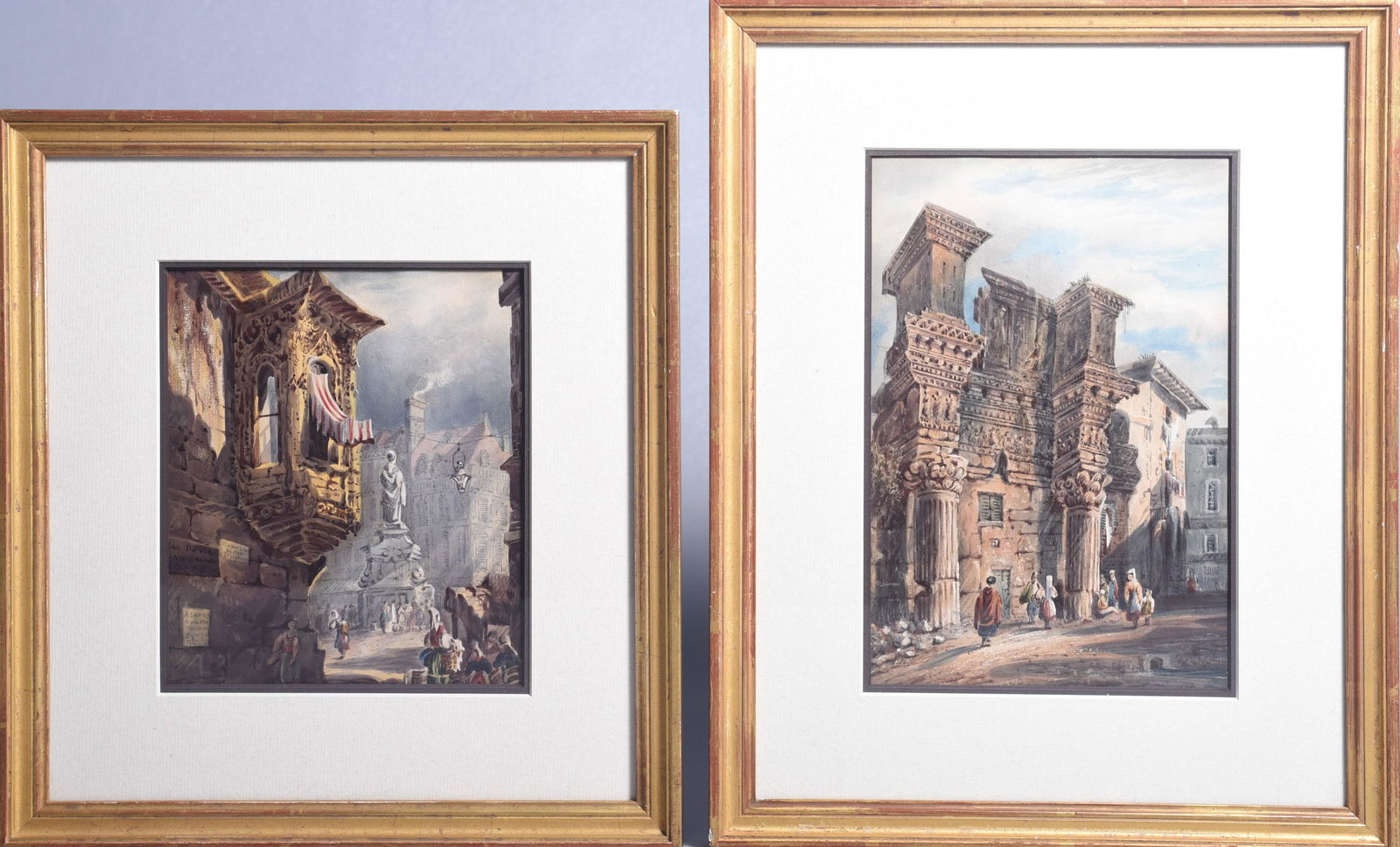 (2) 19th C Italian Watercolors of Ruins (1 of 7)