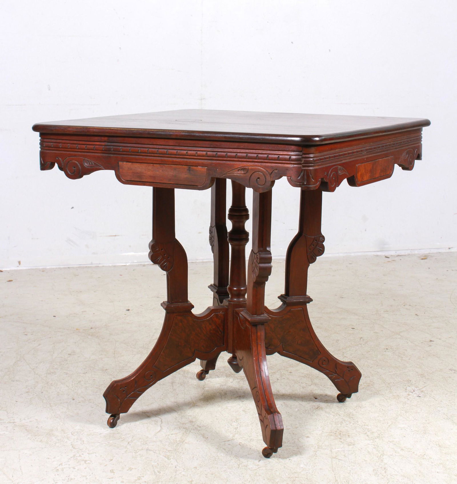 Square walnut Victorian lamp table (1 of 4)
