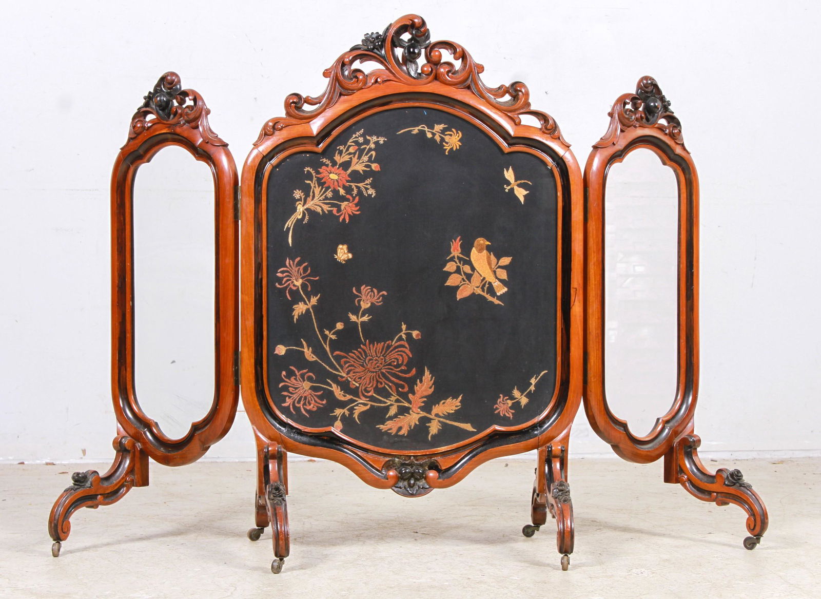 Carved walnut Rococo Victorian firescreen (1 of 3)