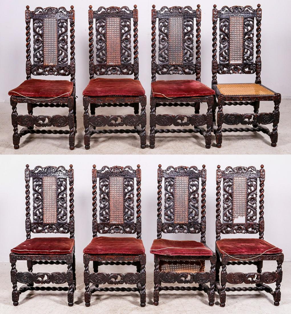 (8) Rococo style carved and caned dining chairs (1 of 12)