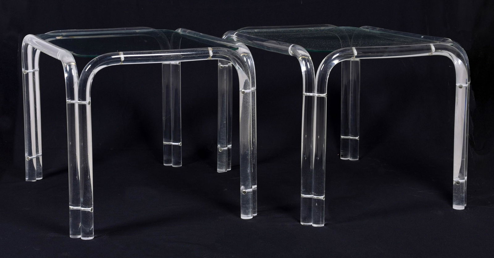 Pair Charles Hollis Jones style Lucite glass top side (1 of 3)