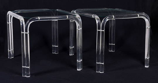 Pair Charles Hollis Jones style Lucite glass top side (1 of 3)