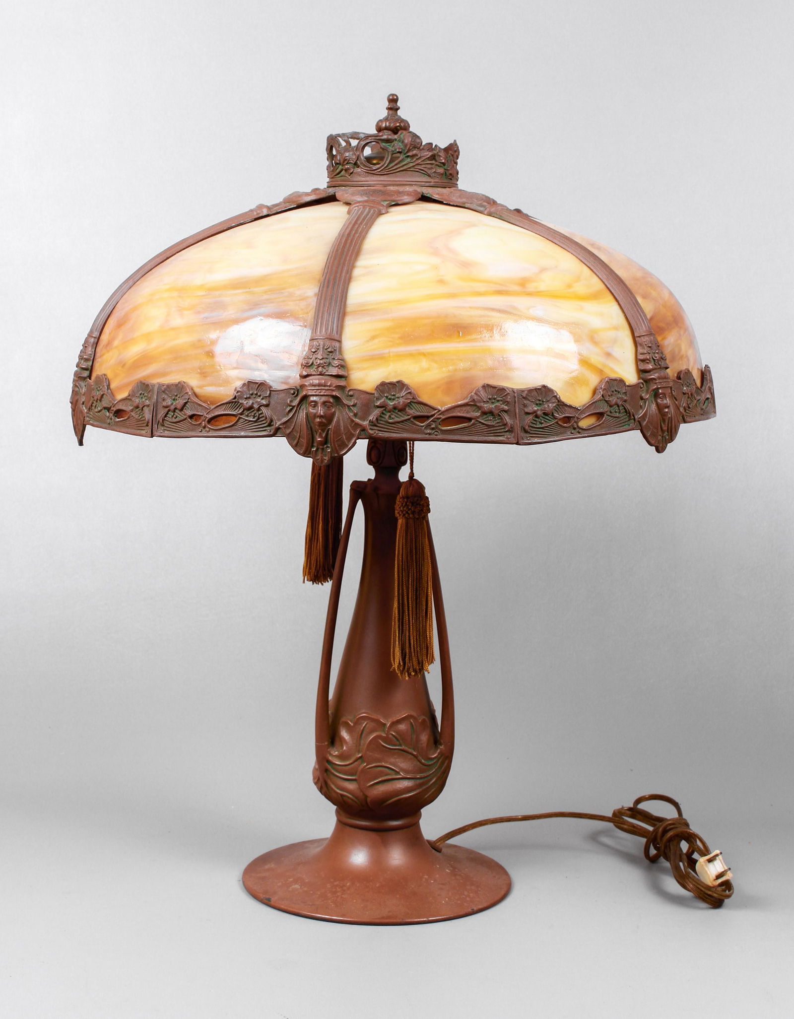 Art Nouveau Patinated Slag Glass Table Lamp (1 of 3)