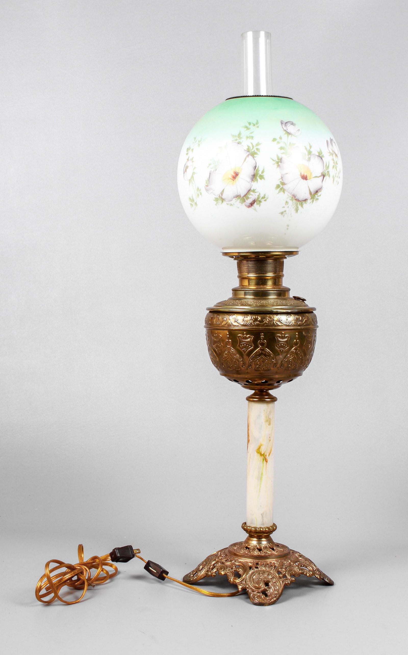 Embossed Brass Converted Banquet Lamp (1 of 1)