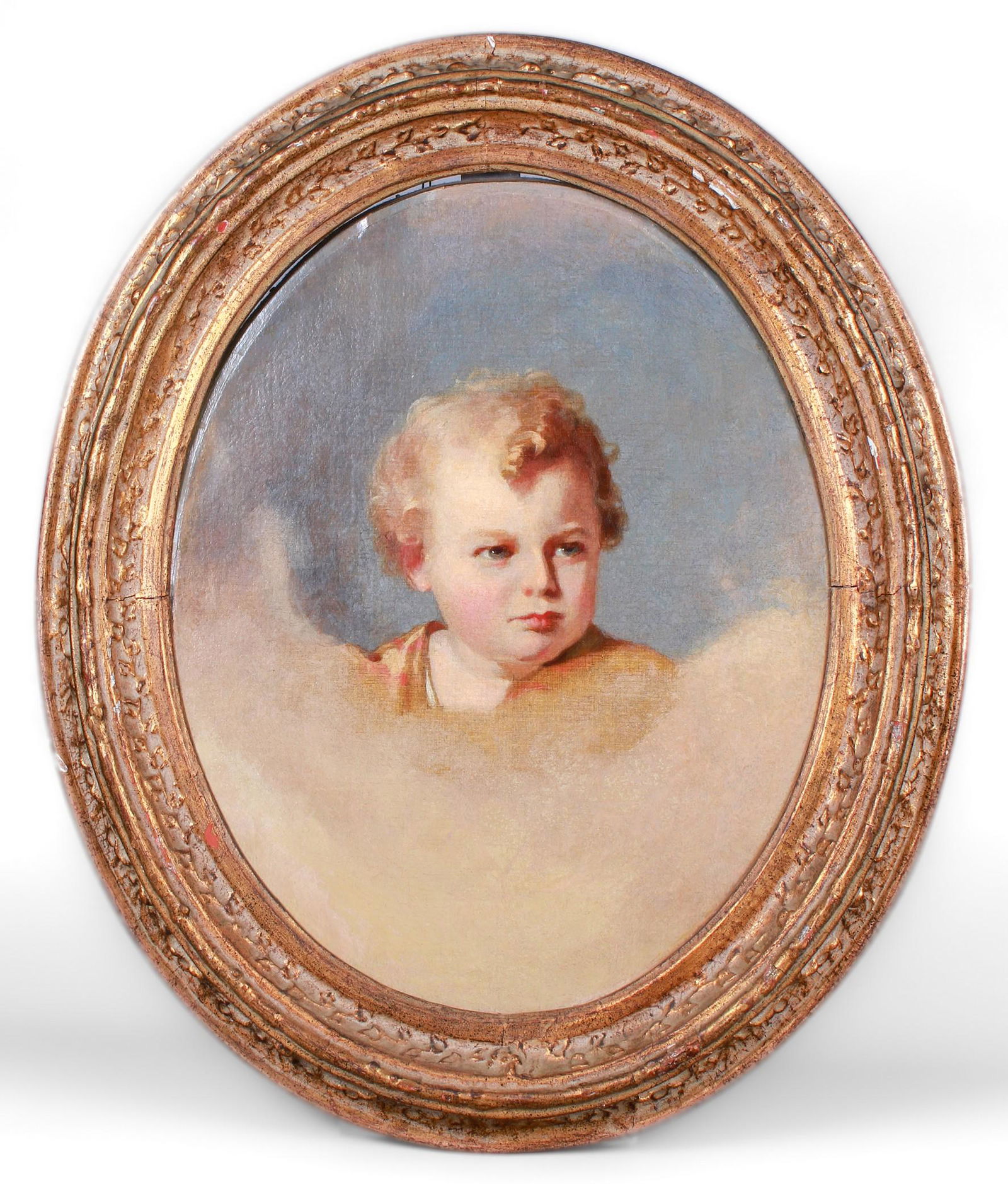 Thomas Sully Portrait of a Child: Thomas Sully (American, 1783-1872) portrait of a child, portrait of Walton T Mitchell (1850-1853) as a child, oil on canvas, no visible signature, referenced on page 233 of "The Life and Works of Thom