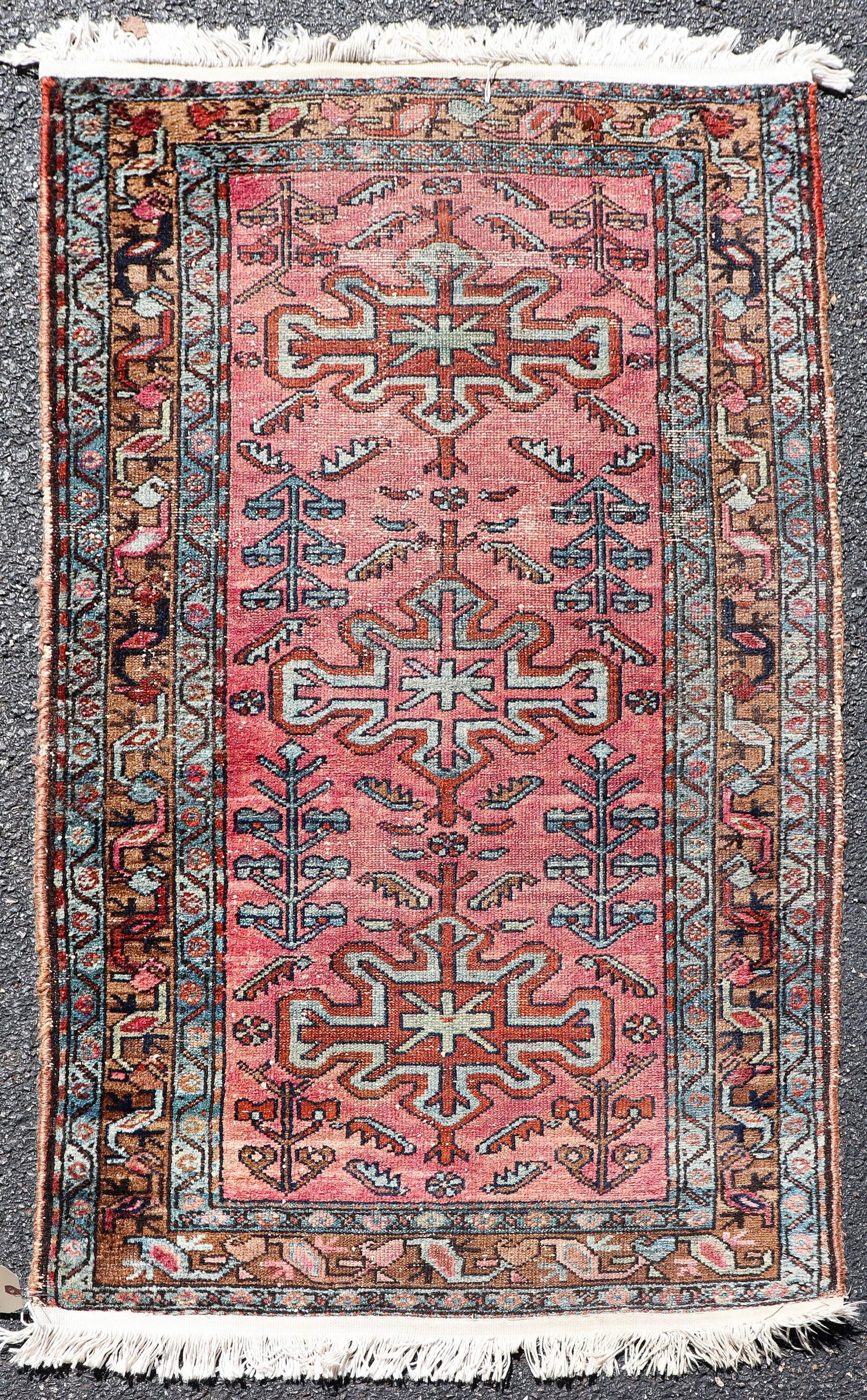 2'8" X 4'6" Semi-Antique Persian Hamadan Rug: 2'8" X 4'6" Semi-Antique Persian Hamadan Rug, wool on wool; newer fringe, low pile, wear, please see photos for any specific condition concerns.