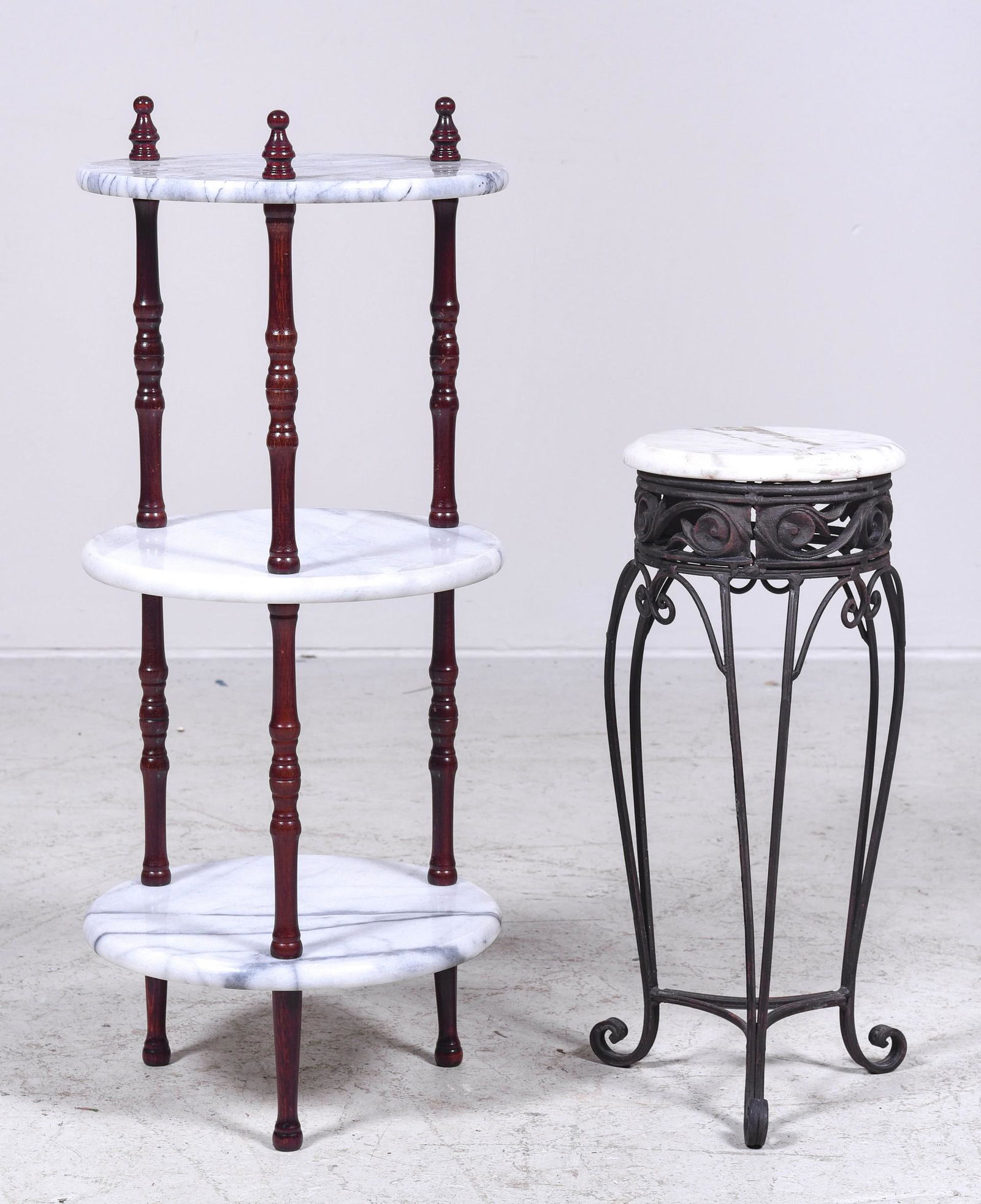 Mahogany and marble 3-tier stand, pierced metal (1 of 5)