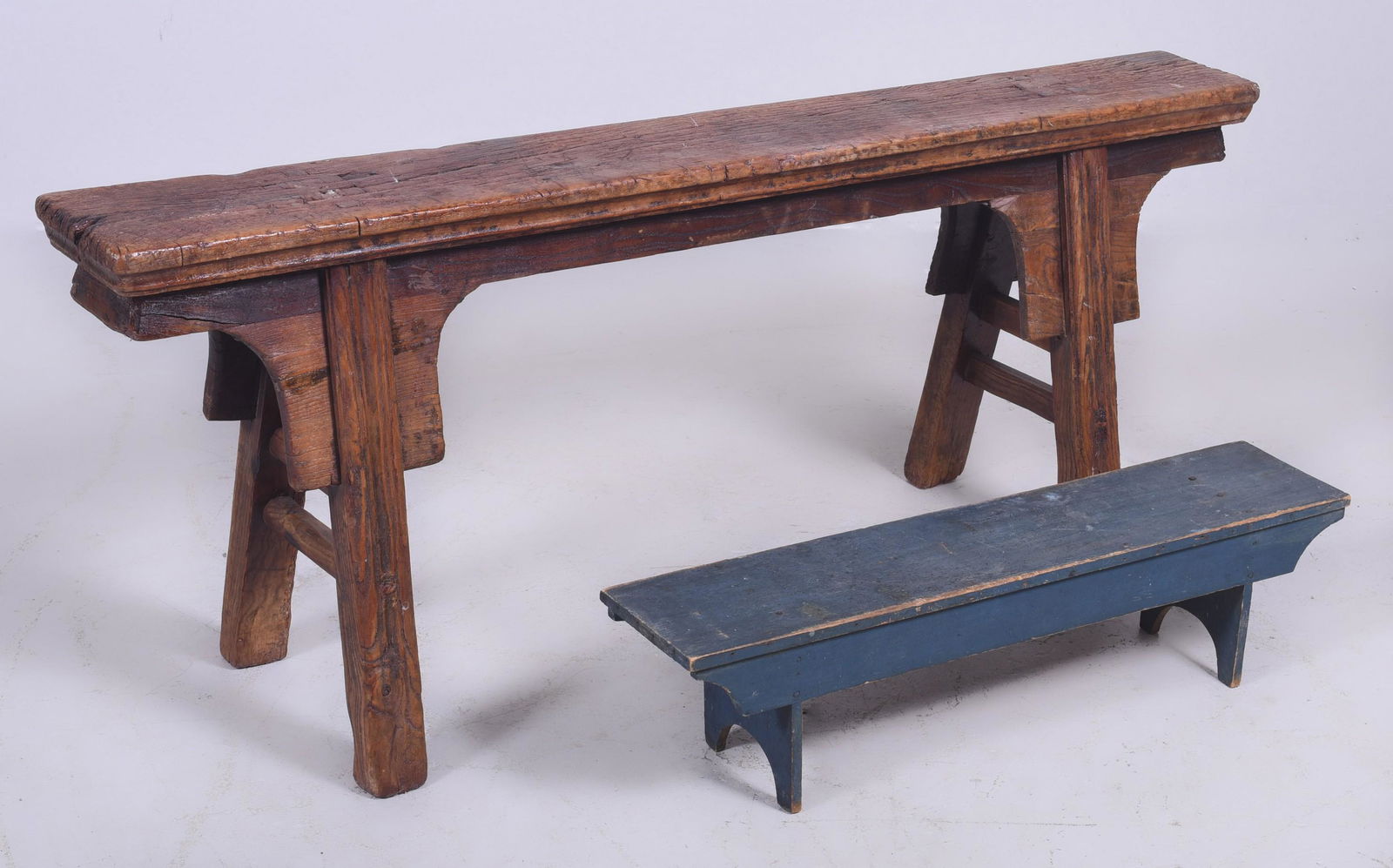 Pine water bench, blue/green painted water bench (1 of 3)