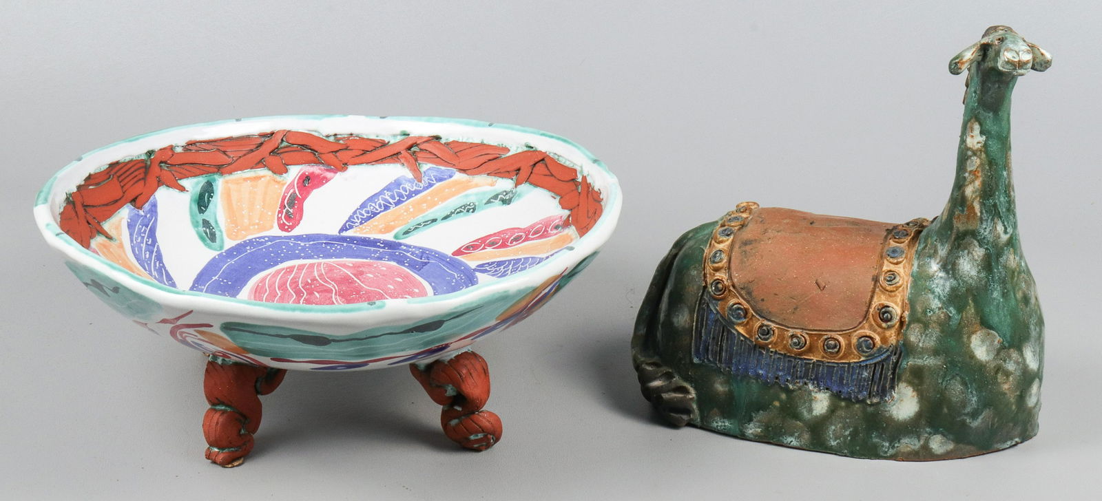 Studio Pottery Footed Bowl and Horse (1 of 1)