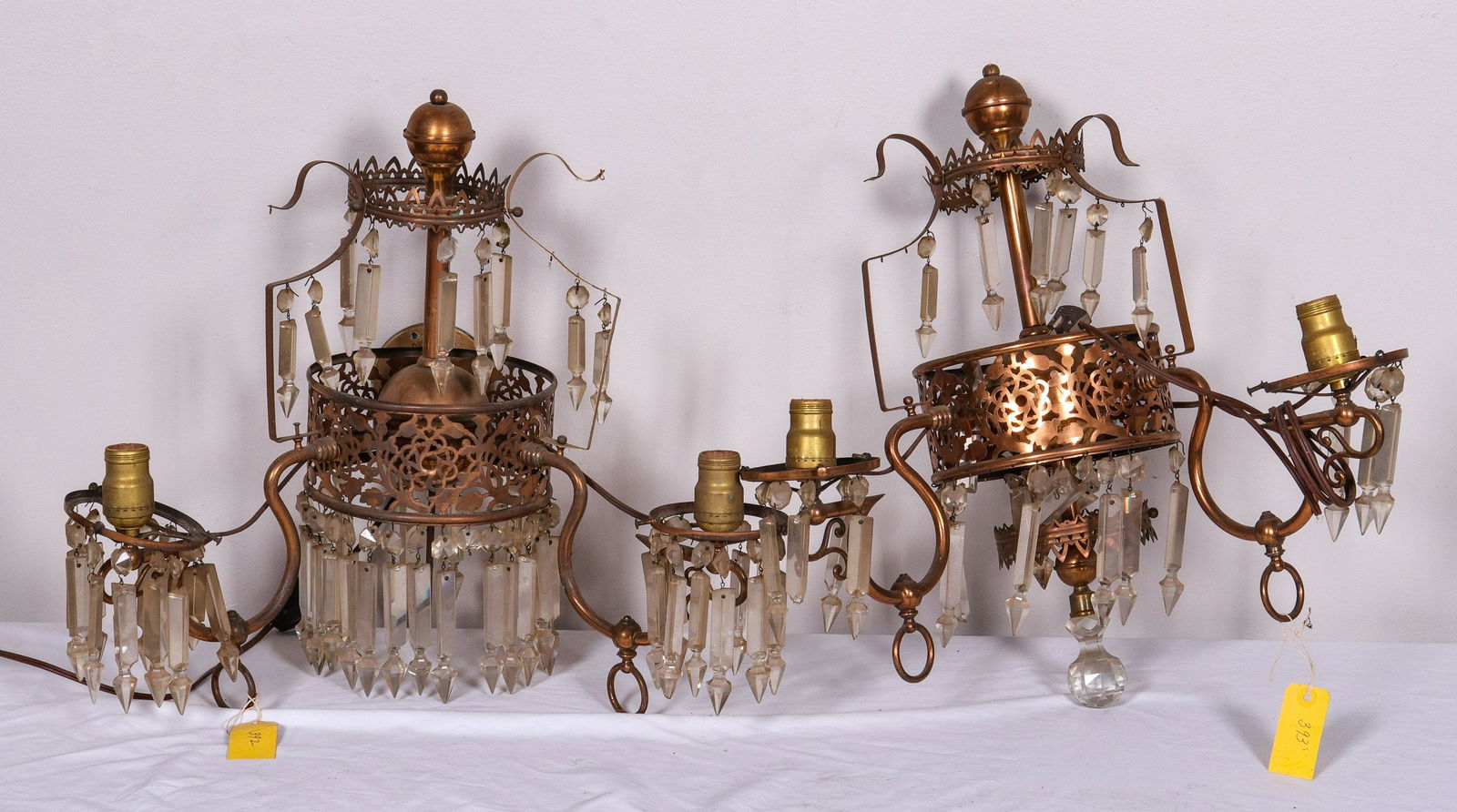 Pair Pierced copper and prism wall lights (1 of 1)