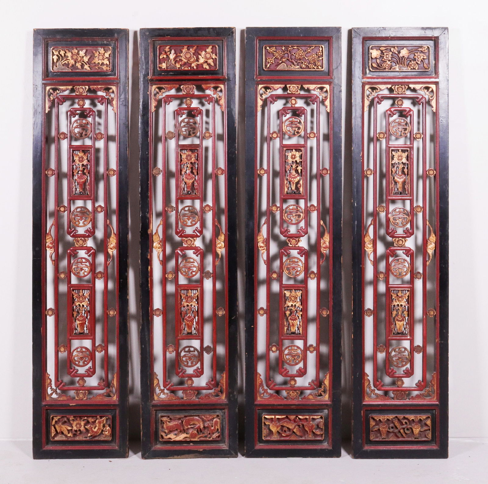 (4) Chinese Carved Wood Panels (1 of 1)
