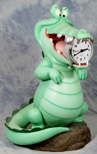 Disney Big Fig, "Peter Pan Tick-Tock the Crock" cl: Disney Big Fig, "Peter Pan Tick-Tock the Crock" clock, 19" high, one leg repaired