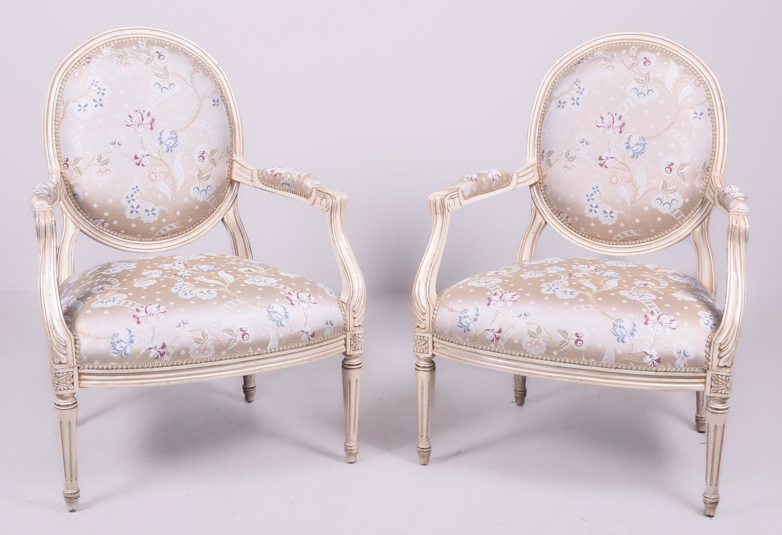 Pair Louis XVI style paint decorated fauteuils (1 of 3)