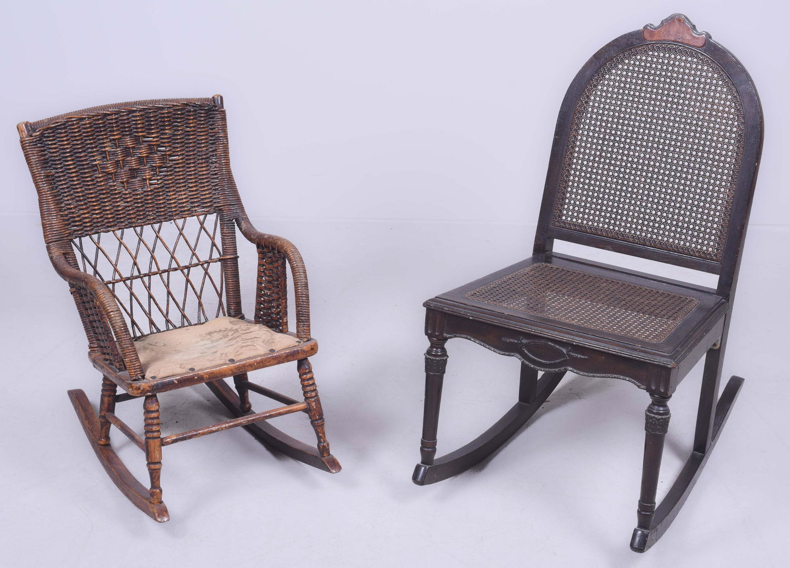 Child's wicker rocker, caned and carved nursing rocker (1 of 5)