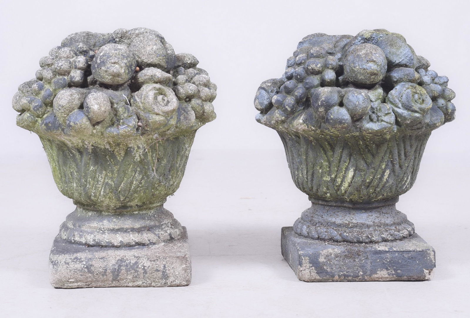 Pair cement fruit basket garden statues (1 of 3)