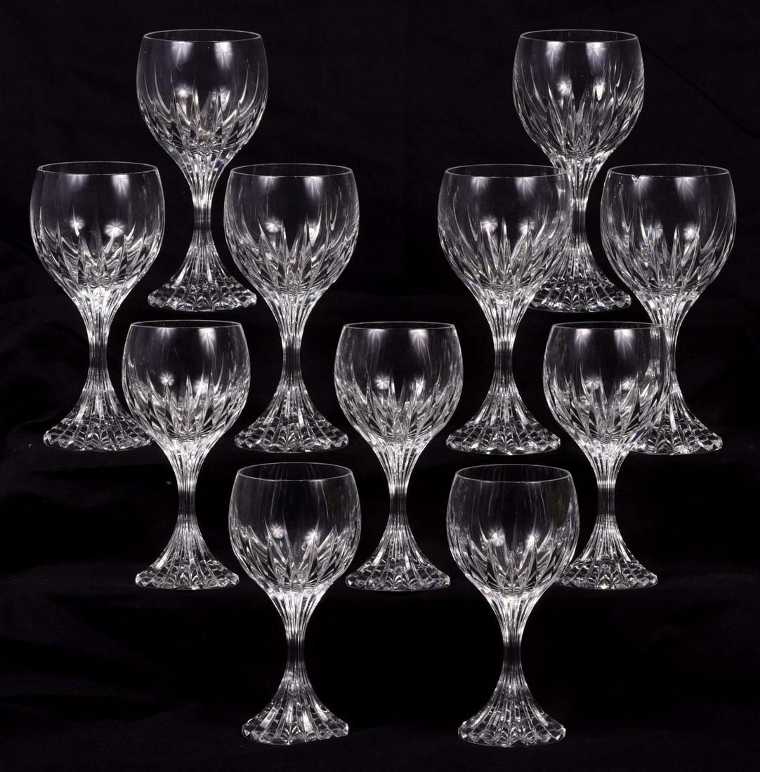 (11) Baccarat Massena Wine Glasses: (11) Baccarat crystal wine glasses, Massena pattern, c/o (6) 7" goblets, (5) 6-1/2" claret (one with chip)