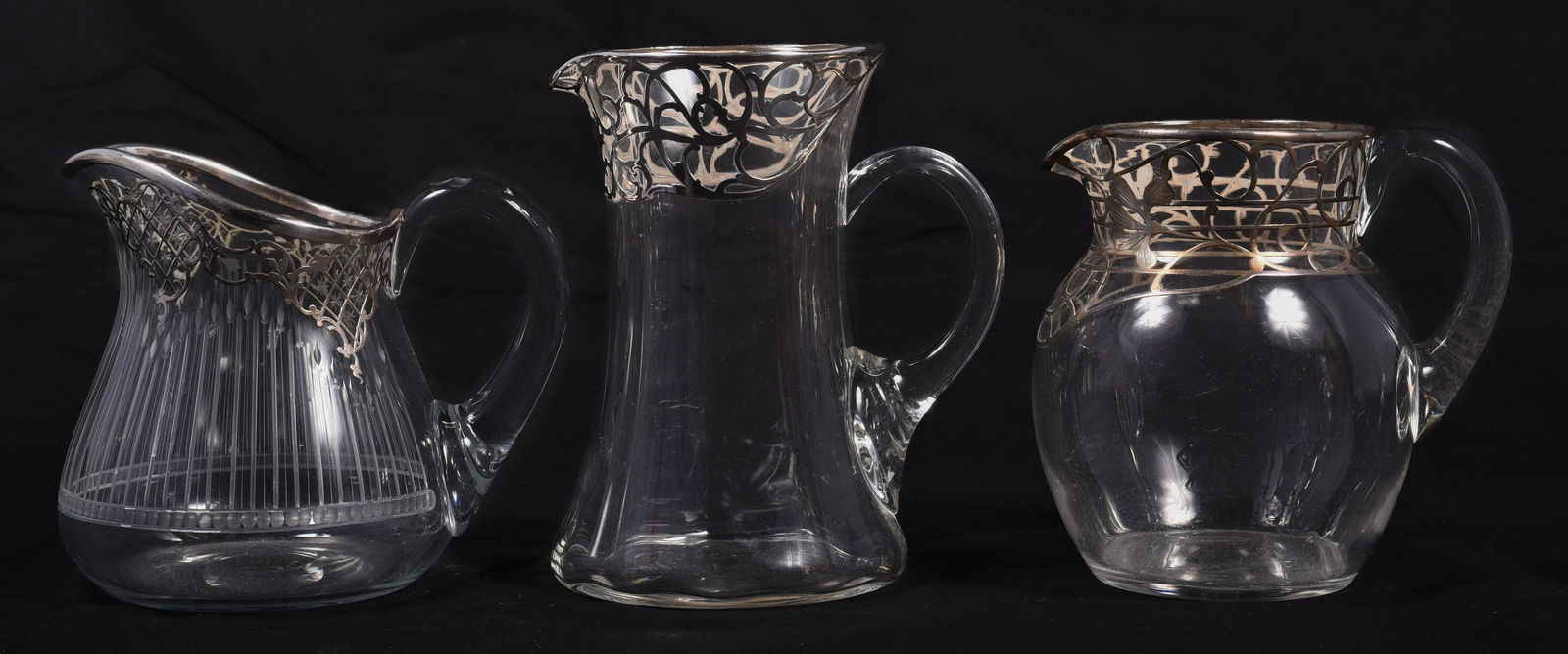 (3) Sterling Clad Etched Glass Pitchers (1 of 4)
