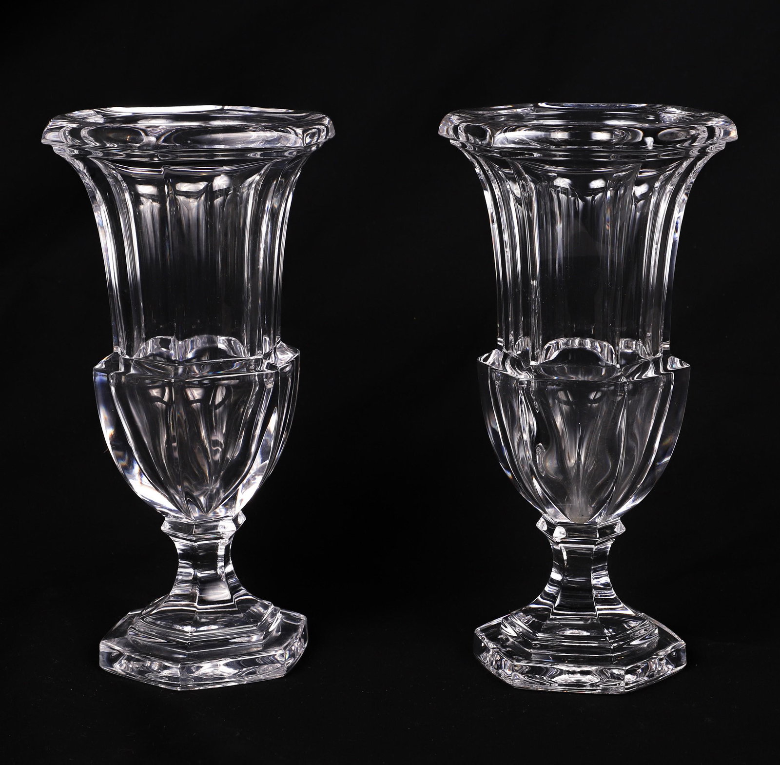 Pair Baccarat Style Celeries: Pair Baccarat style celeries, 10-1/4" H