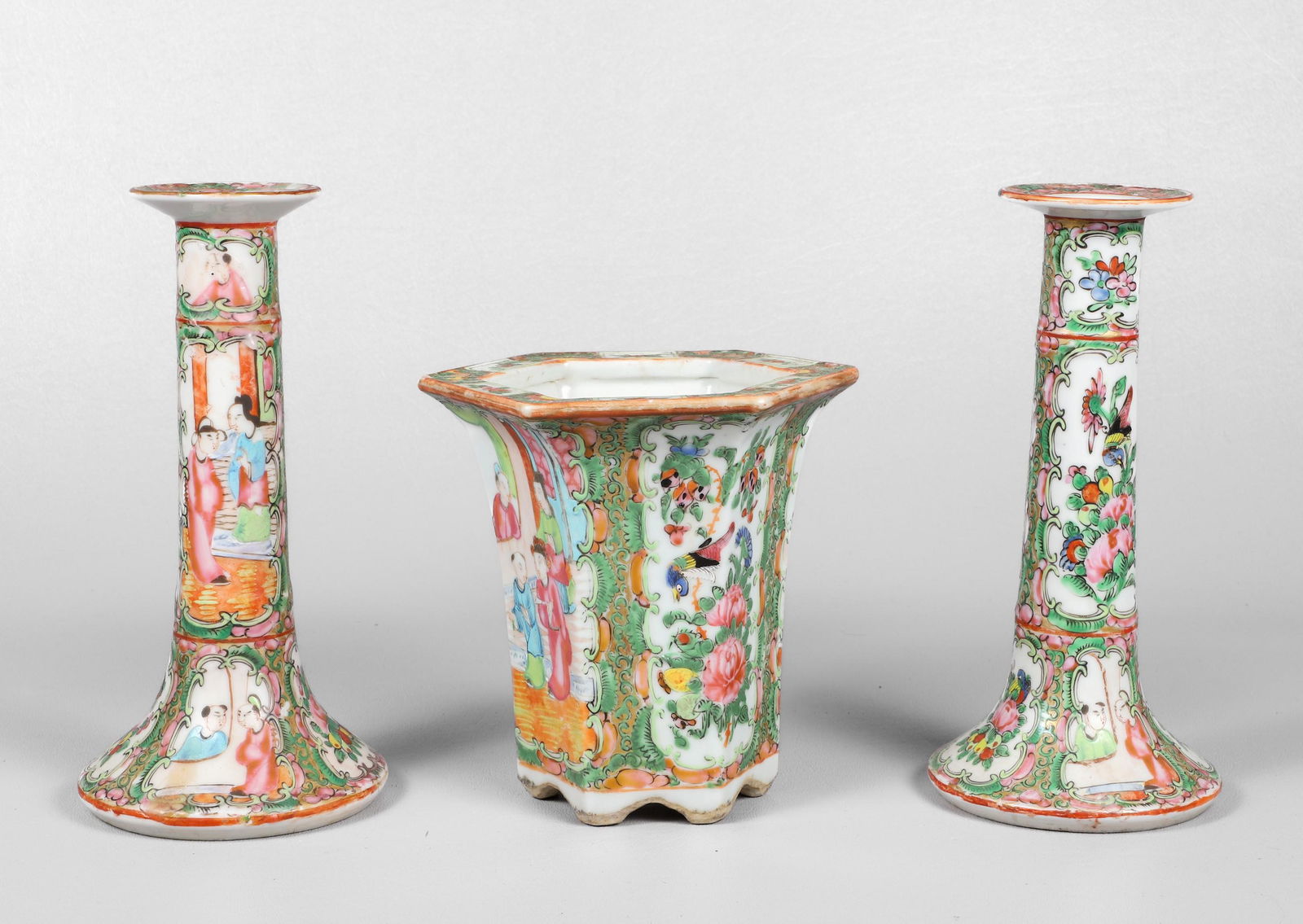 (3) Pcs Chinese Rose Medallion Porcelain (1 of 2)