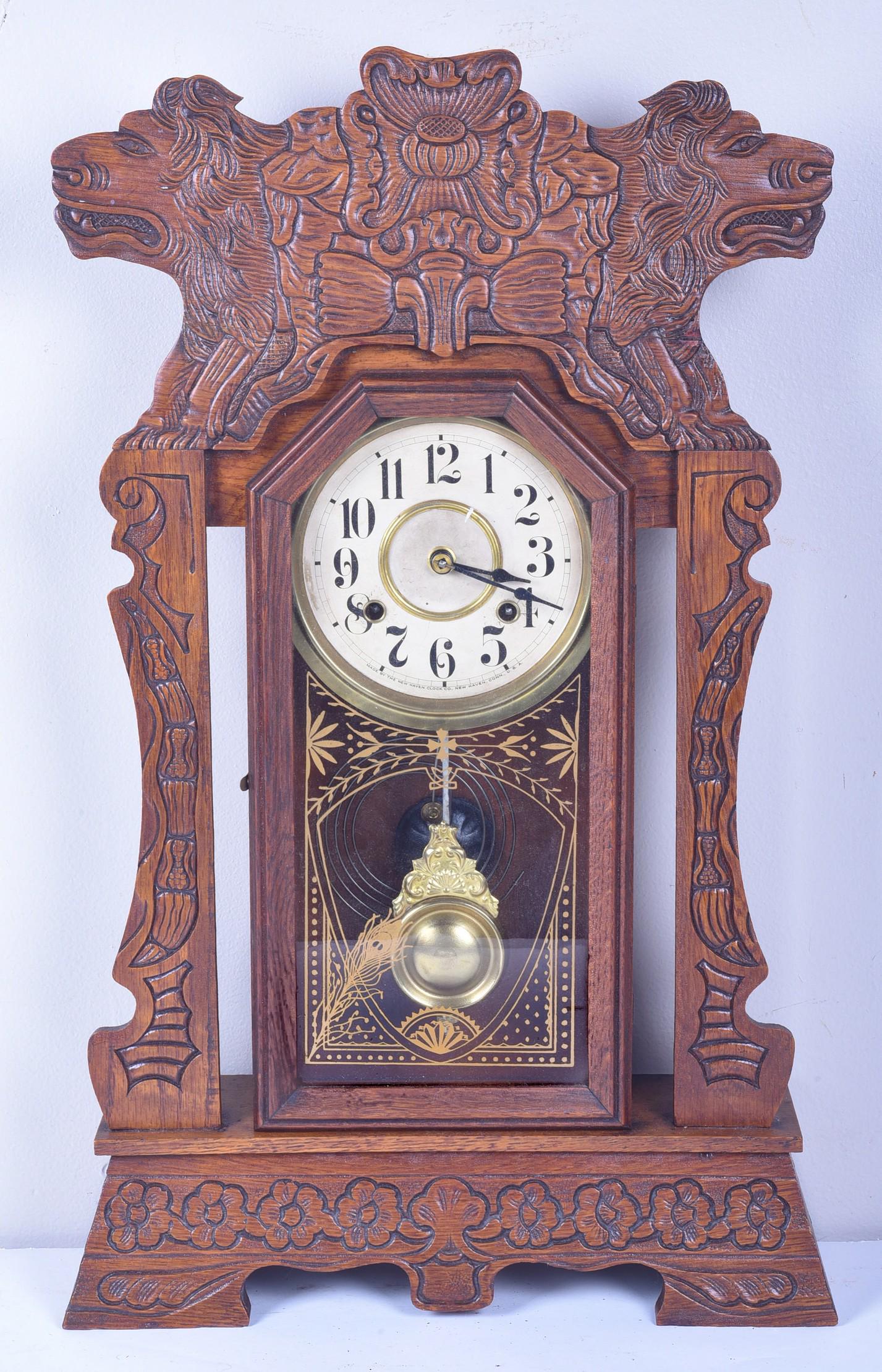 New Haven Clock Co Oak Gingerbread Shelf Clock (1 of 3)