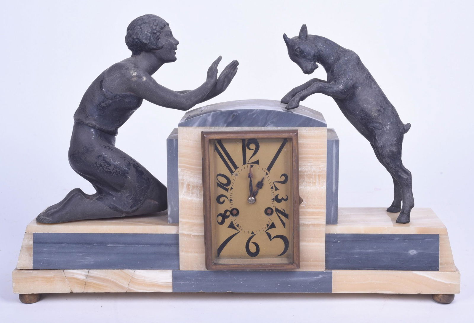 Banded black & caramel agate French figural shelf clock (1 of 5)