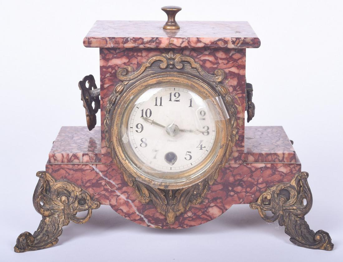 Red marble French mantel clock (1 of 2)