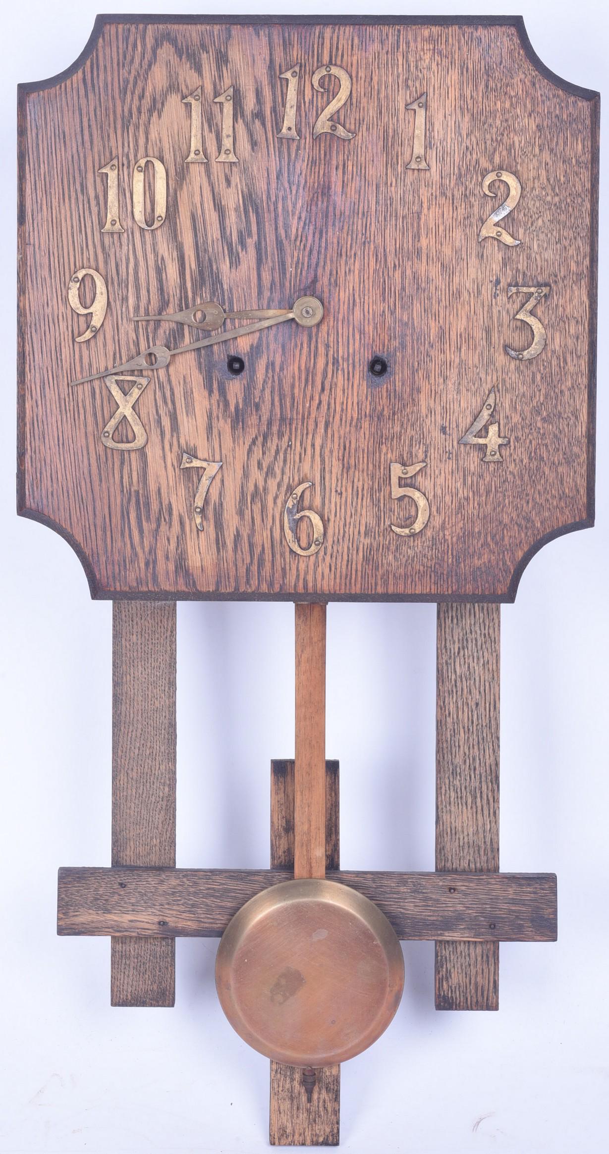 Mission Oak Wall Clock: Mission Oak Wall Clock, 26 1-2" h, runs when wound, no warranty implied or given