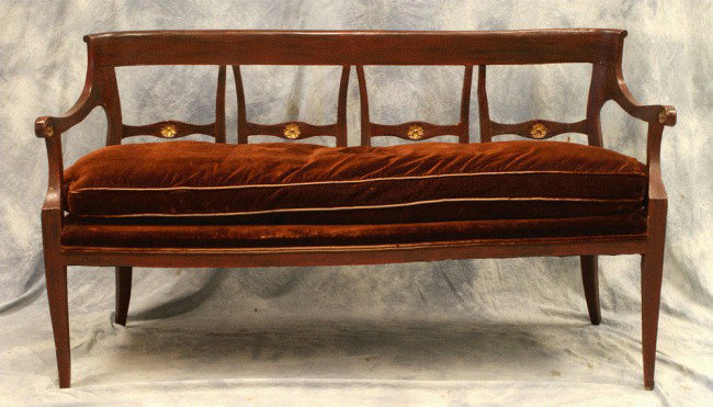Italian 4-back Provincial settee, each section wit: Italian 4-back Provincial settee, each section with a gilt carved rosette, loose down cushion, 59"w x 32"h