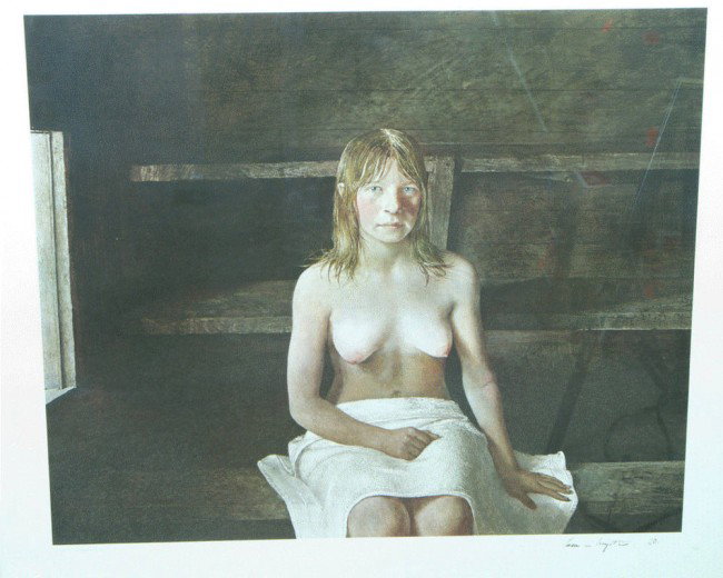 Andrew Newell Wyeth, N.A., Chadds Ford, Pennsylvan: Andrew Newell Wyeth, N.A., Chadds Ford, Pennsylvania/Maine, 1917-2009, "Sauna" (Siri Erickson), published by Brandywine Conservancy, Inc., 1979, edition 20/200, blind stamp lower left, signed in penci