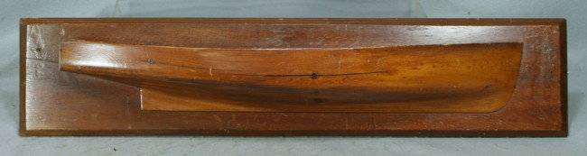 1/2 hull ship model, on pine backboard, 36" x 8" : 1/2 hull ship model, on pine backboard, 36" x 8" overall