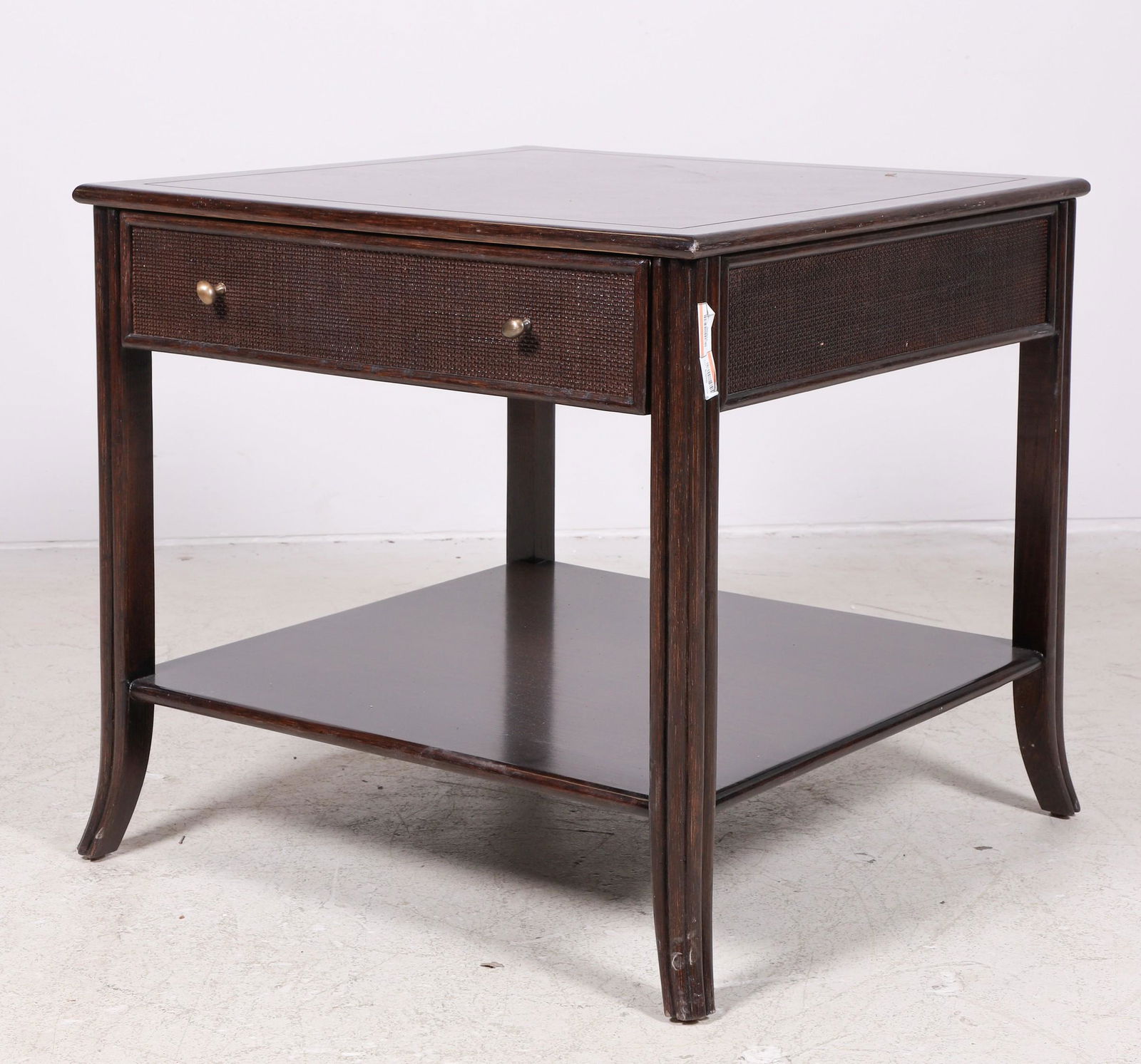 McGuire oak and woven 2-tier side table (1 of 4)