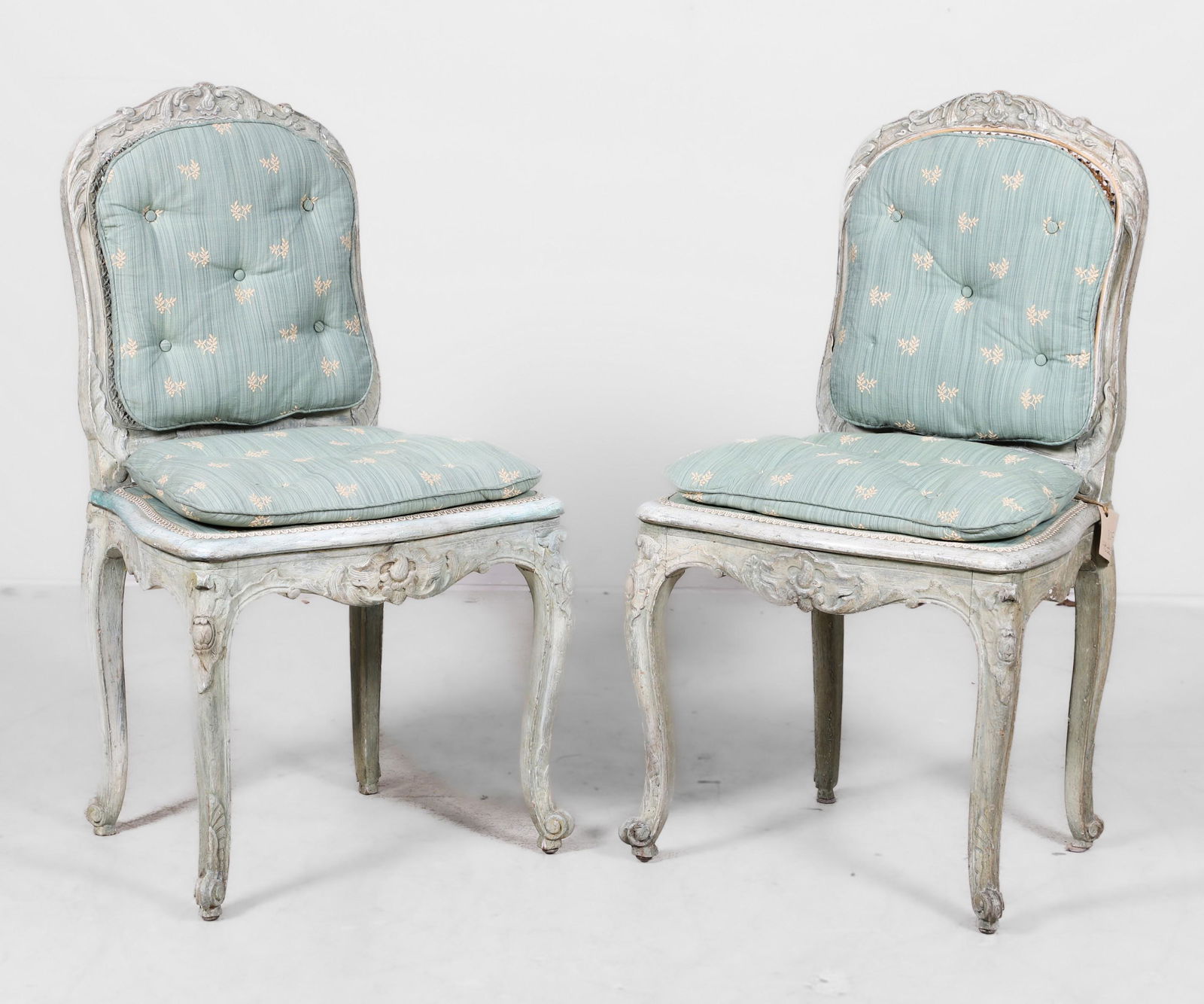 Pair French style distressed painted and caned side (1 of 3)