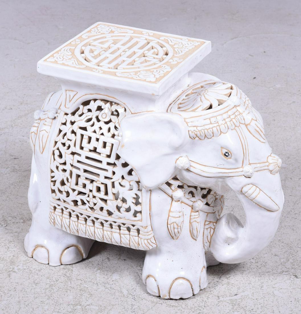 Pierced pottery elephant garden seat (1 of 3)