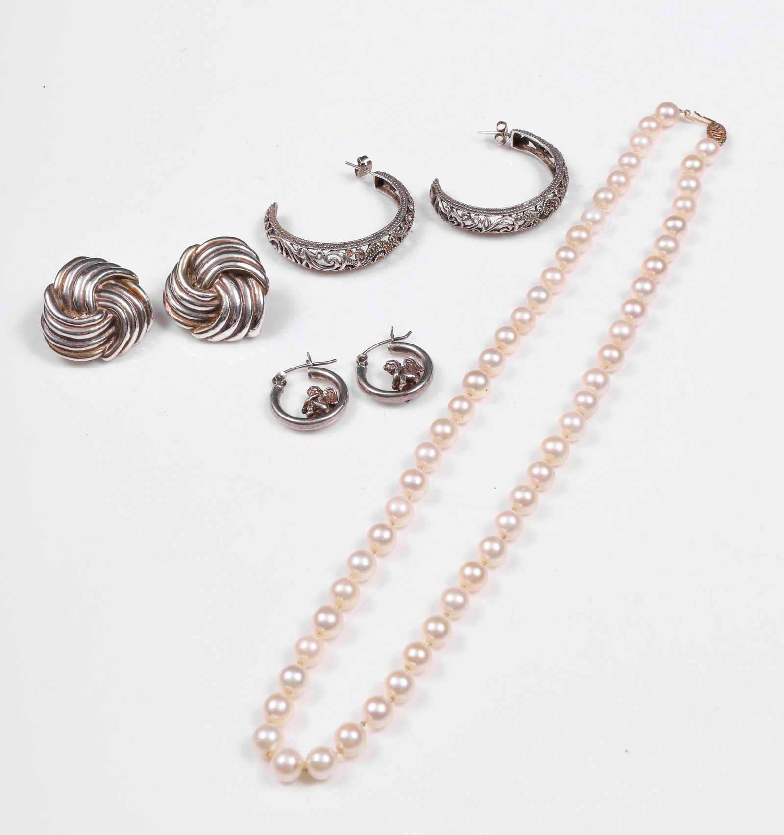 Silver Earrings and 14K Pearl Strand (1 of 5)