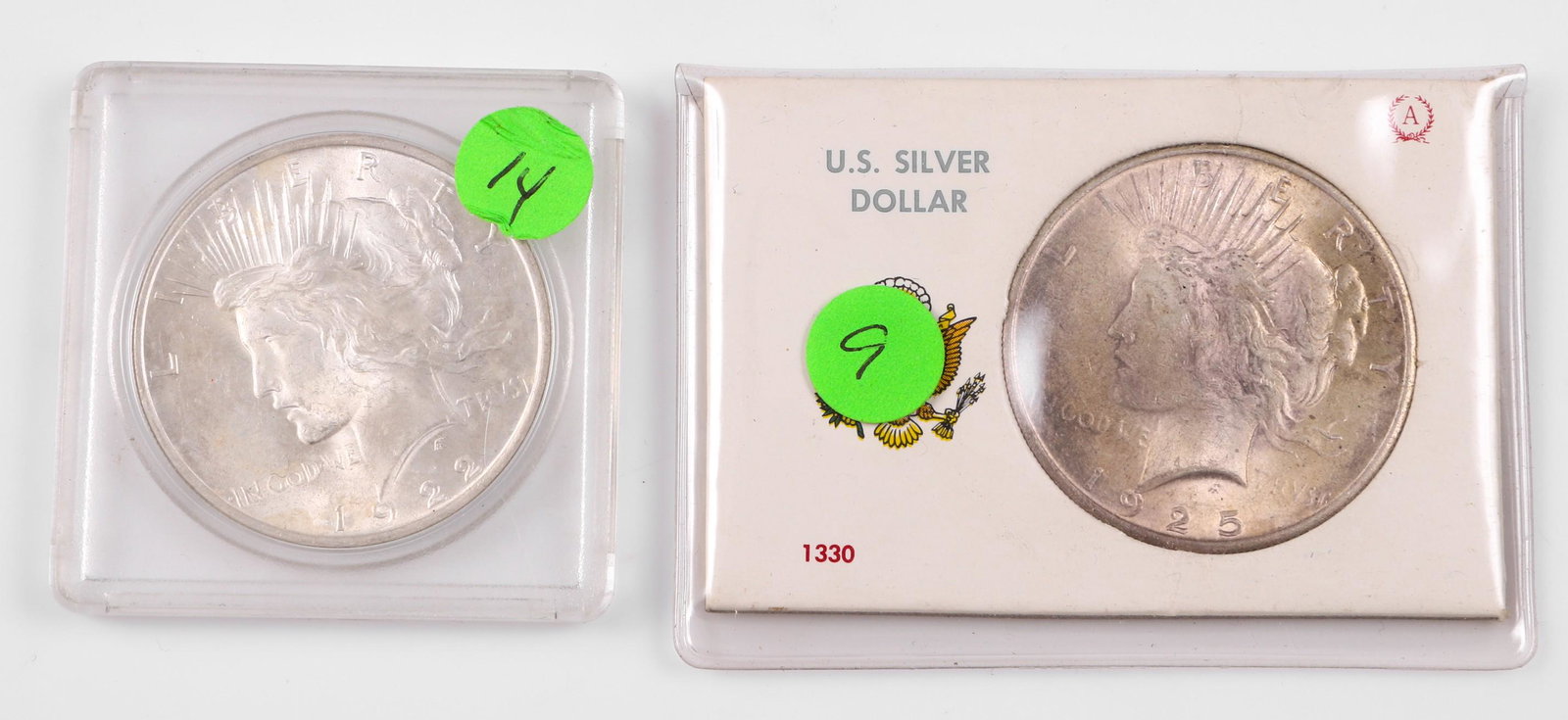 (2) Peace Dollars, 1922, 1925 (1 of 2)