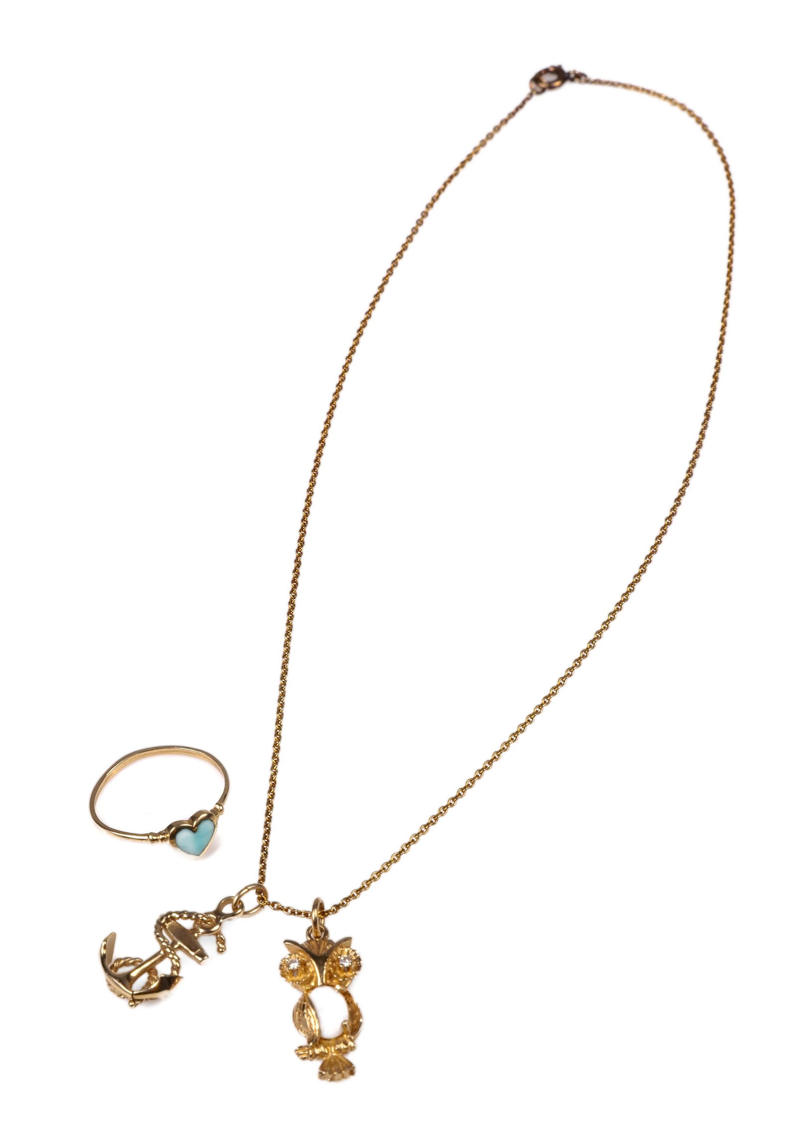 14K Necklace with charms and a 14K Gold Ring (1 of 3)