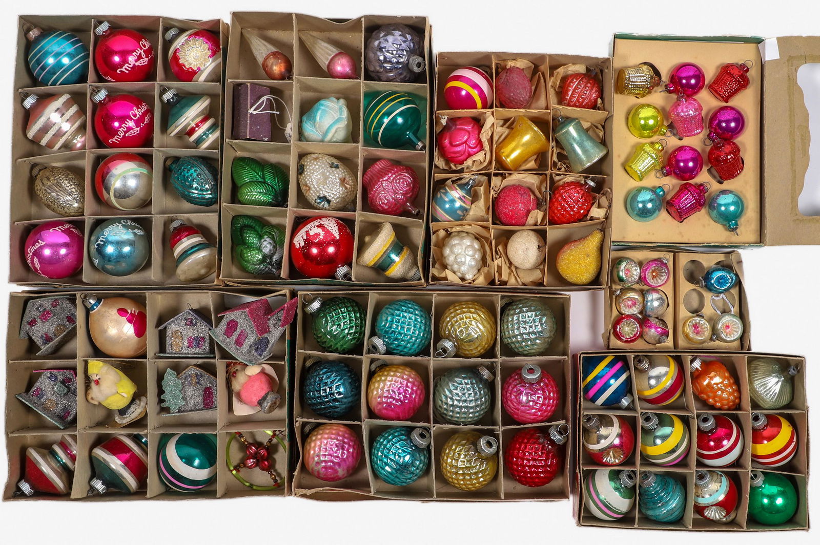 (30)+ Special Christmas Ornaments: (30)+ Special Christmas ornaments including churches, figures, bells, fruit, obelisks and more.