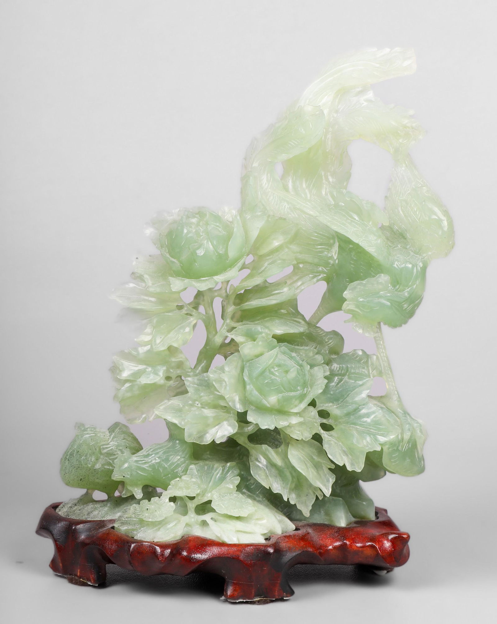 Green Hardstone Style Carving on Stand (1 of 3)