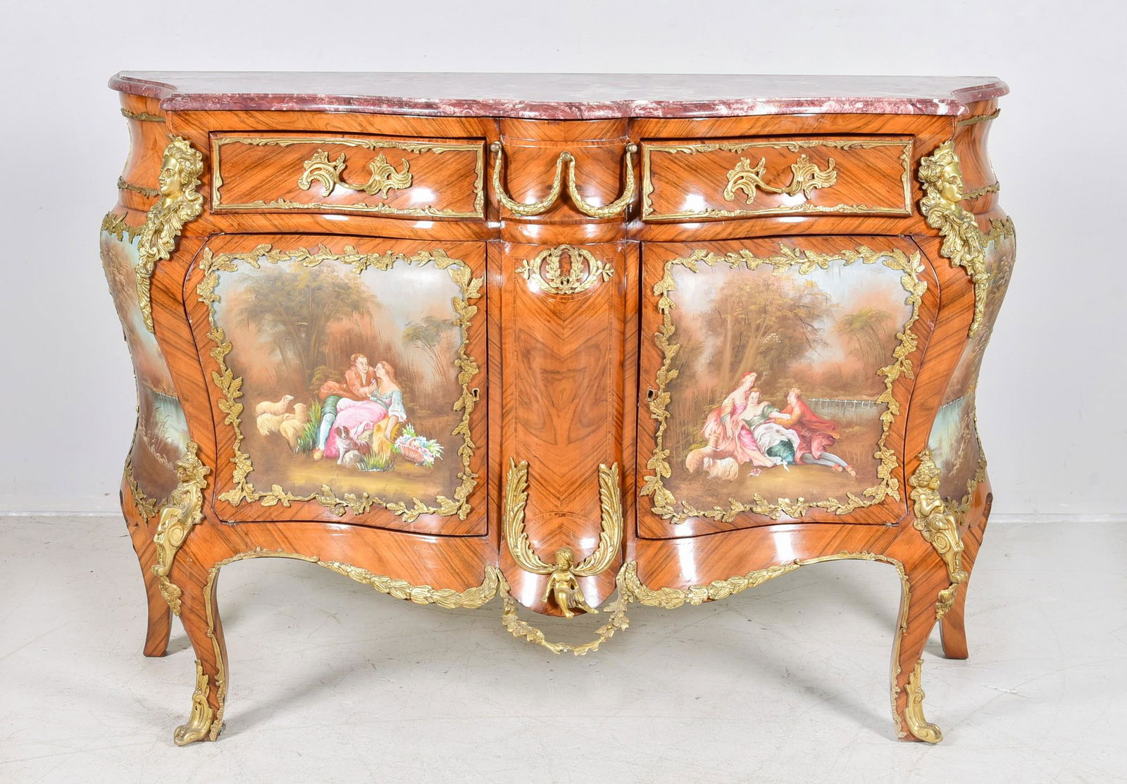 French style paint decorated marbletop bombe commode (1 of 20)