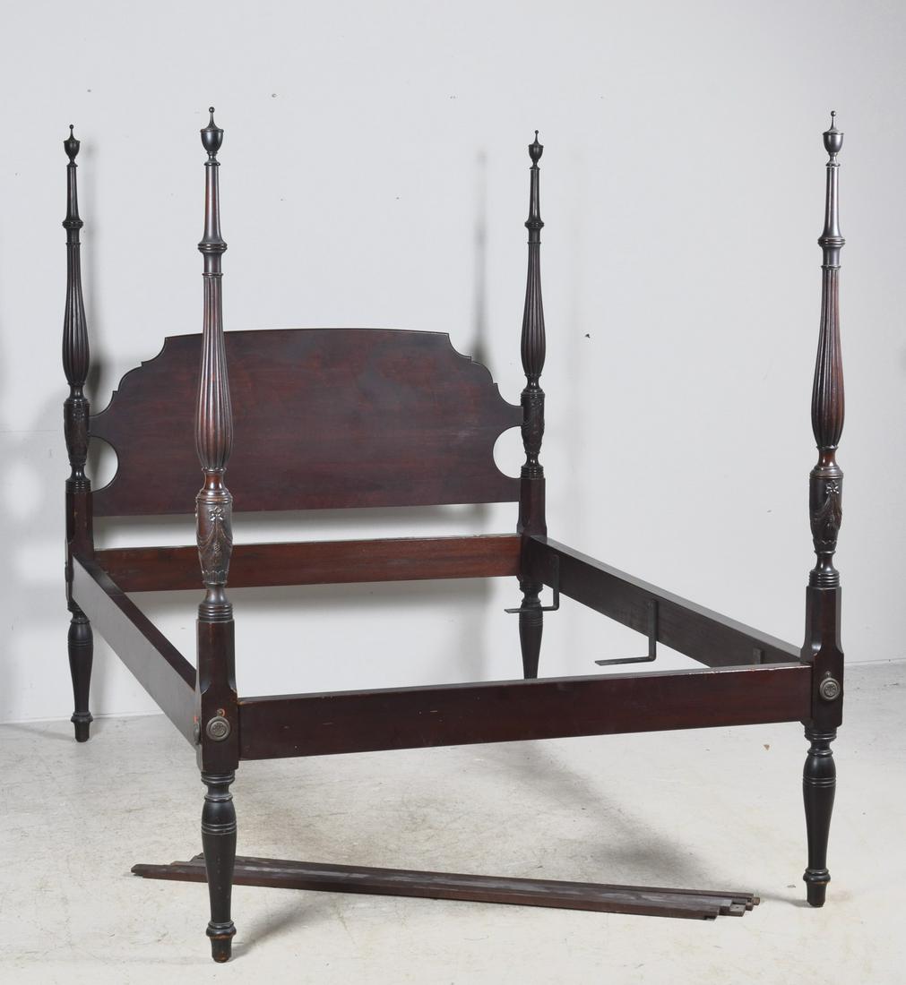 Sheraton style carved mahogany 4-poster canopy bed (1 of 4)