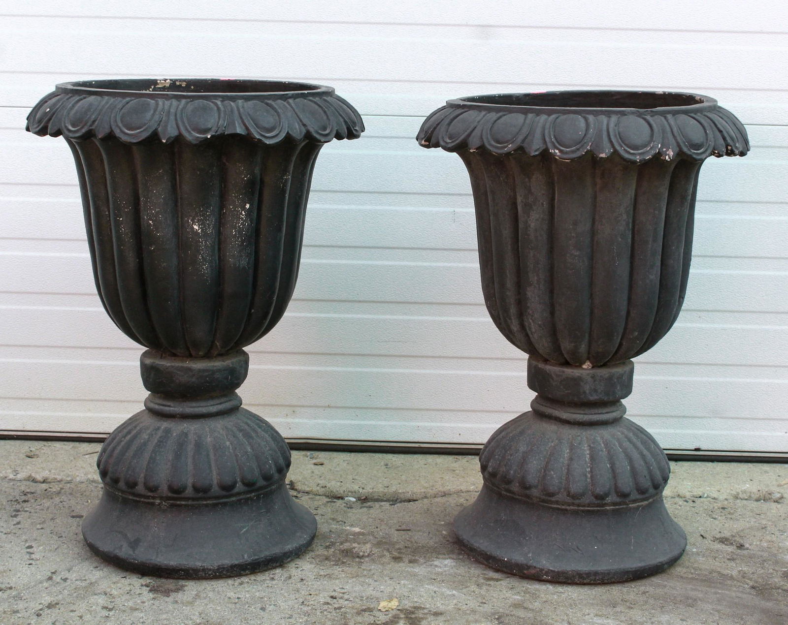 Pair Pottery urn form black painted planters (1 of 2)