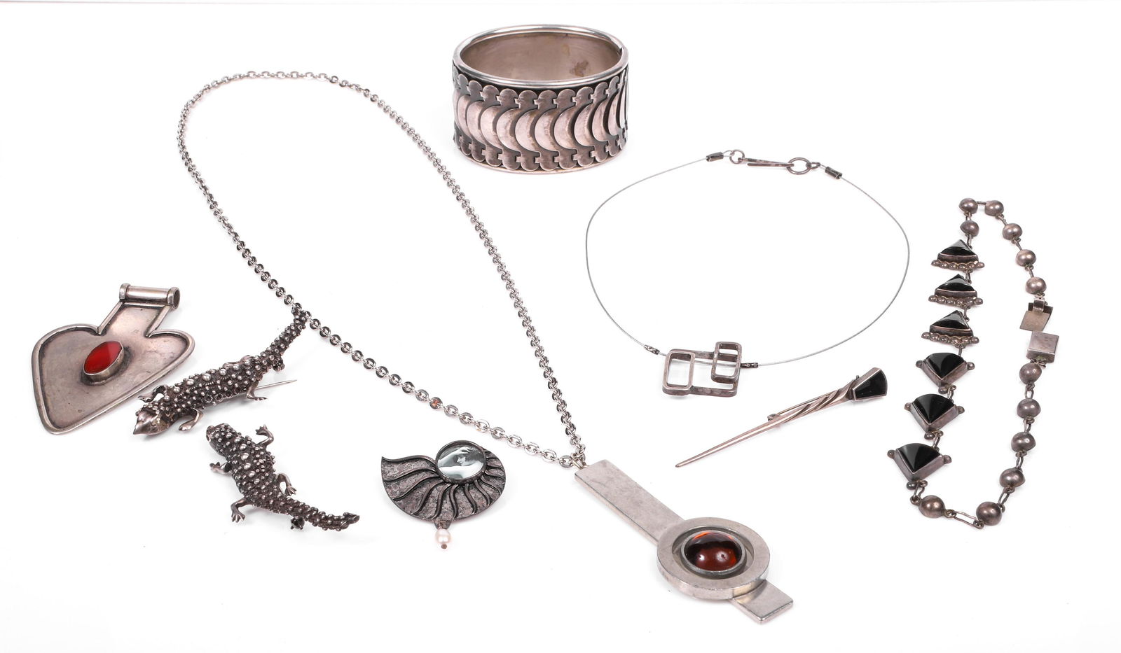 (9) Sterling and Pewter Modernist Jewelry Pieces (1 of 10)