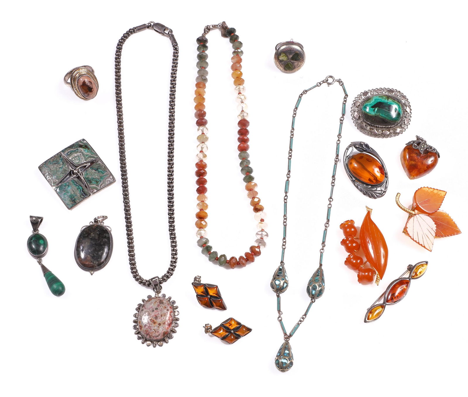 Sterling, Amber and Stone Jewelry Group (1 of 4)