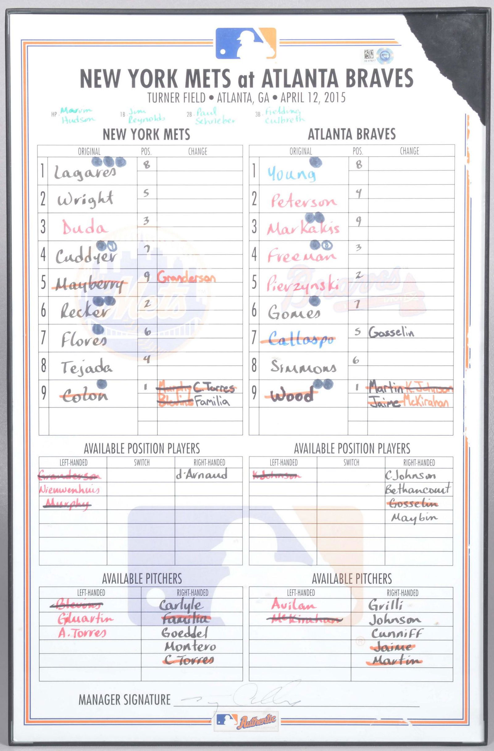 MLB Certified Lineup Whiteboard, Mets v Braves (1 of 4)