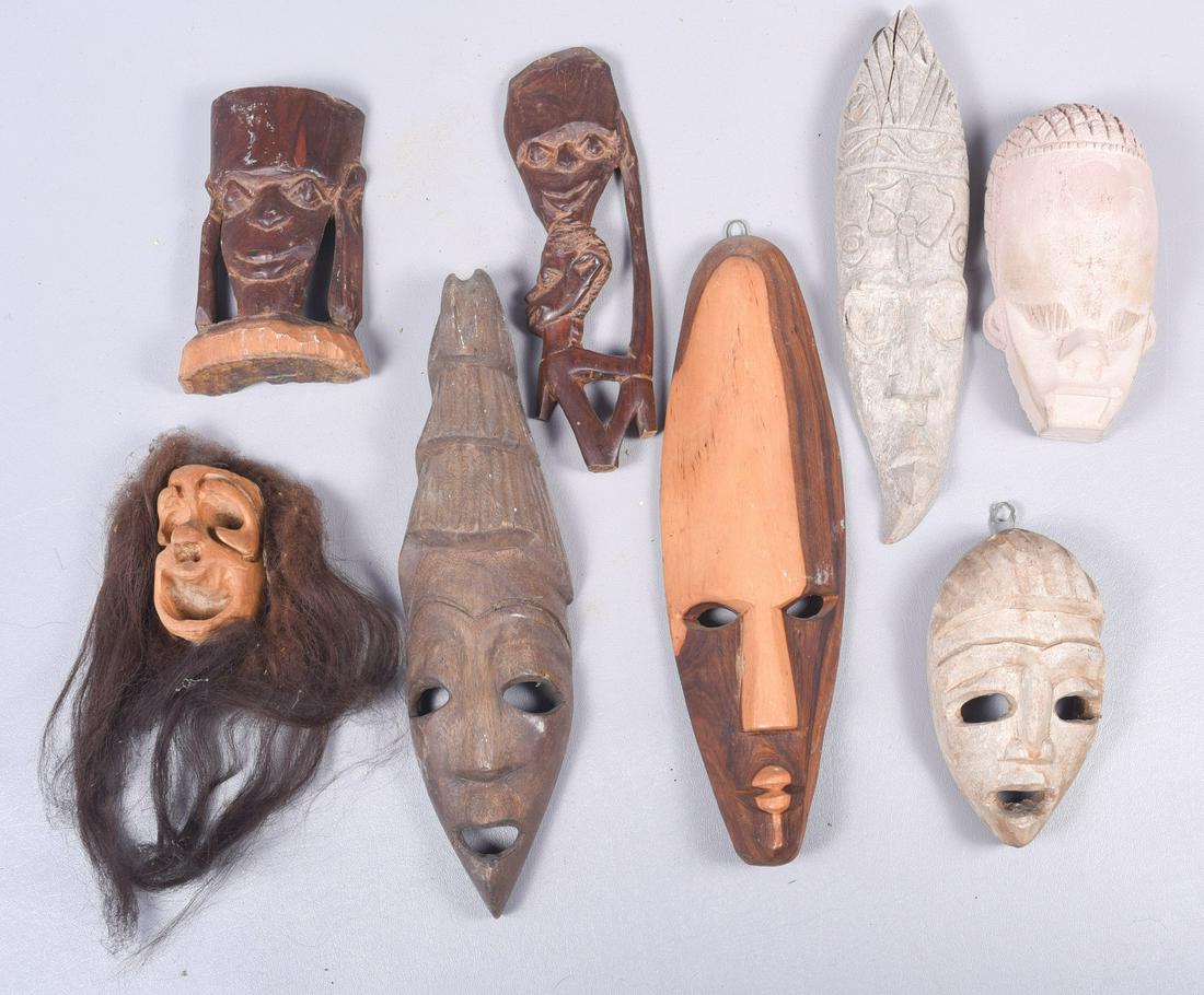 (8) Miniature African masks: (8) Miniature African masks, including pottery & carved wood, largest 12" h