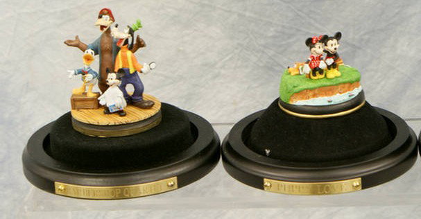 (2) Goebel miniatures, under domes, including Barb: (2) Goebel miniatures, under domes, including Barber Shop Quartet, and Puppy Love, with original boxes