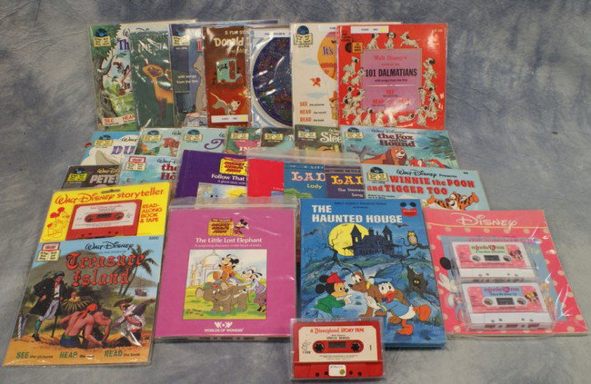 (5) Read along books with tapes, 2 Story tapes wit: (5) Read along books with tapes, 2 Story tapes without books, 18 books with records, 2 Worlds of Wonder books talking Mickey Mouse Show