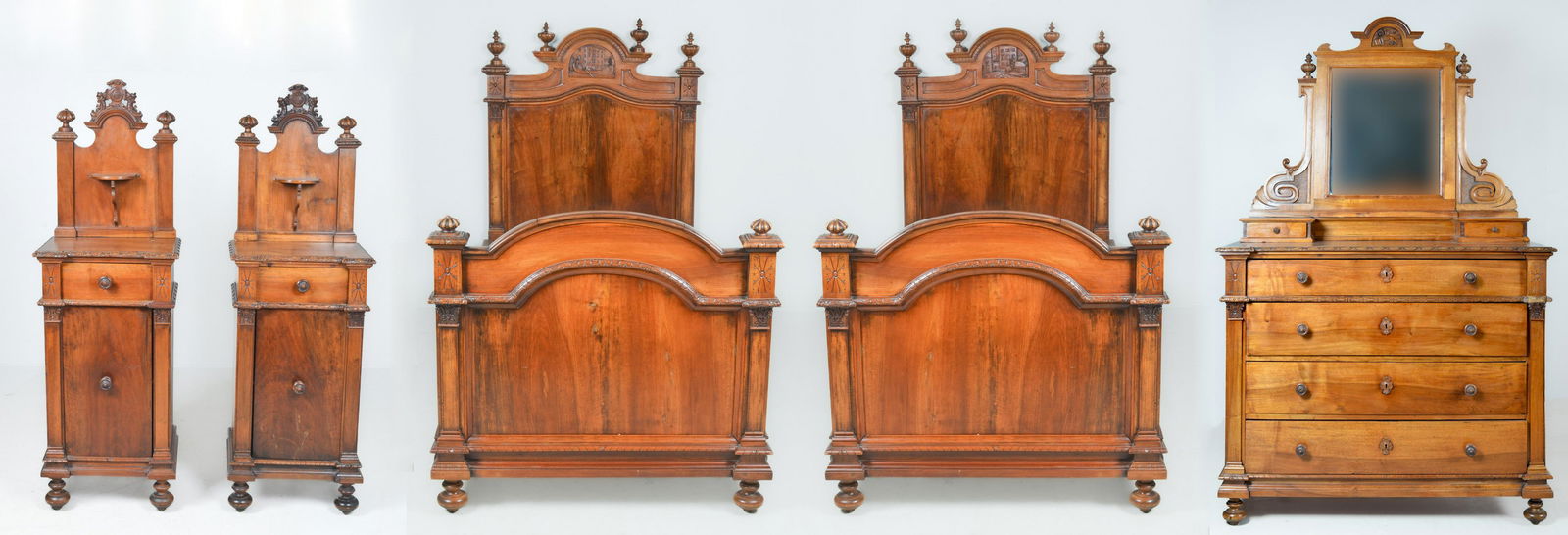 (5) pc Victorian carved walnut bedroom set (1 of 20)