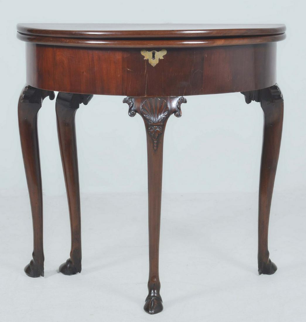 Mahogany Queen Anne demilune game table, 18th c (1 of 15)